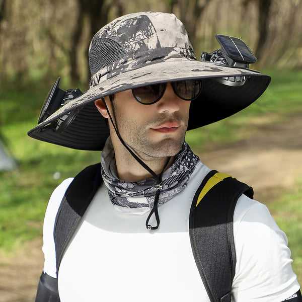 Sombrero De Ala Ancha Con Ventiladores Solares🎩☀️