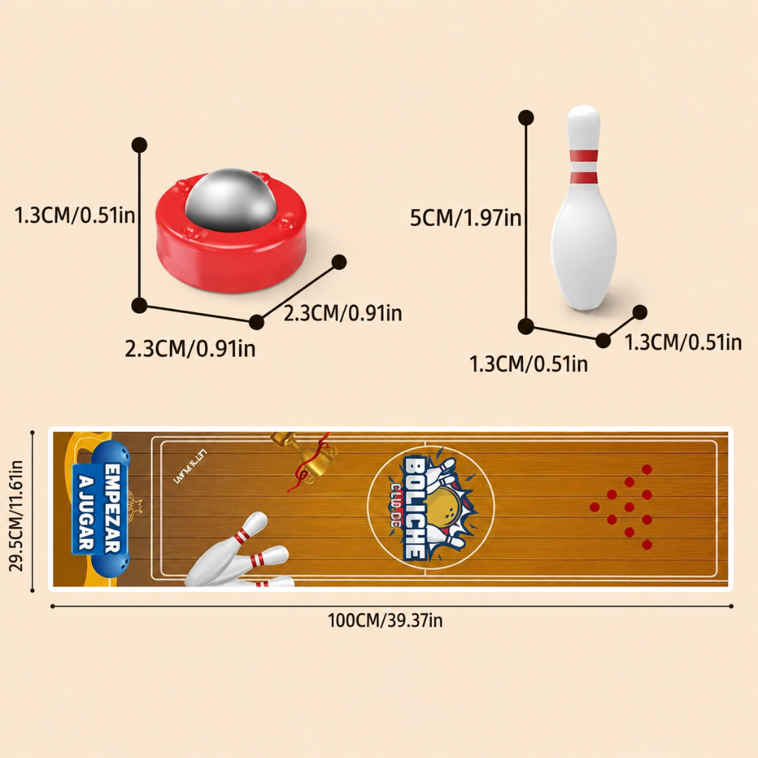 Juego de Mini Bowling de Mesa con Pista Enrollable🎳🎊