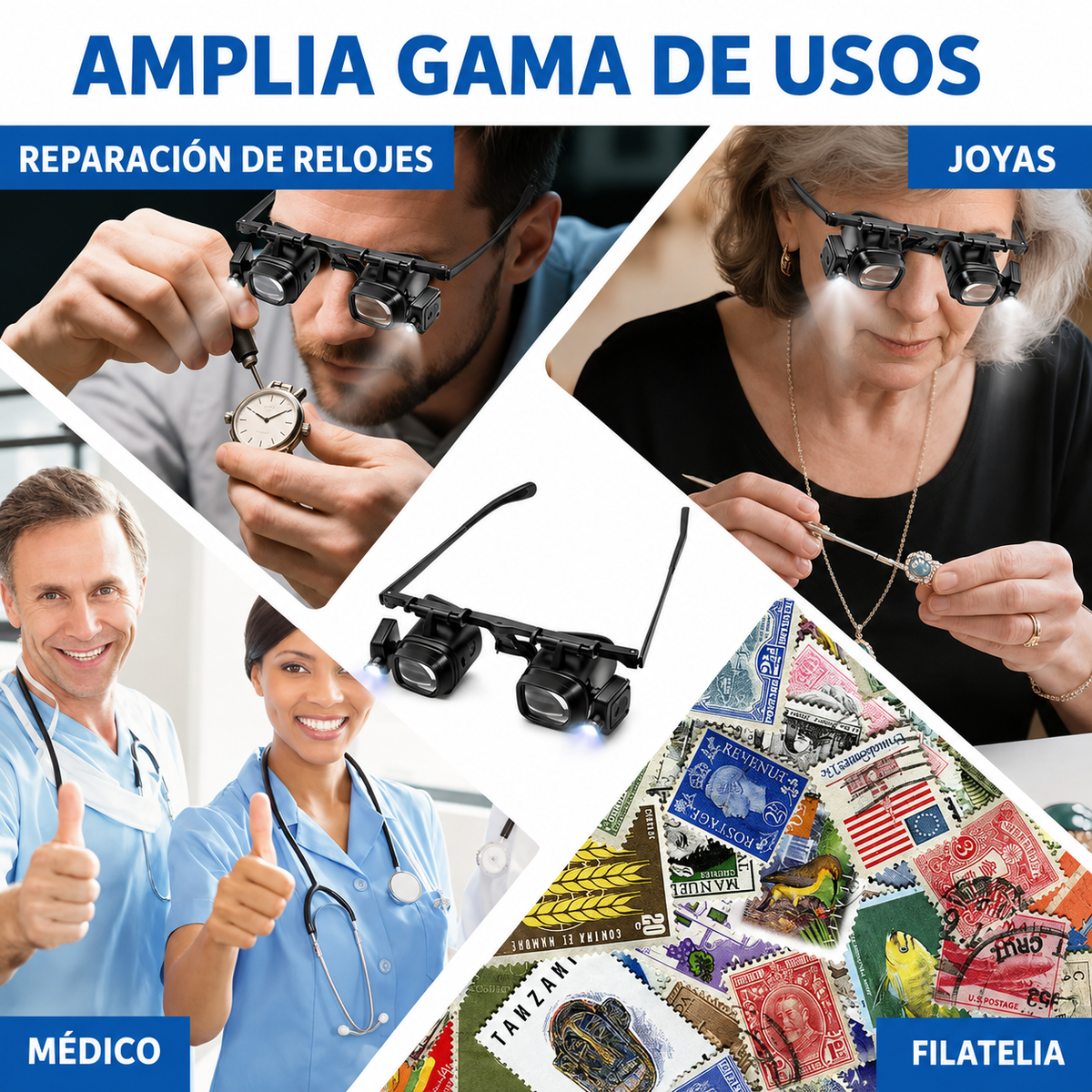 Lupa de Precisión LED Tipo Gafas (4 Juegos de Lentes 2x a 24x) 💡✨