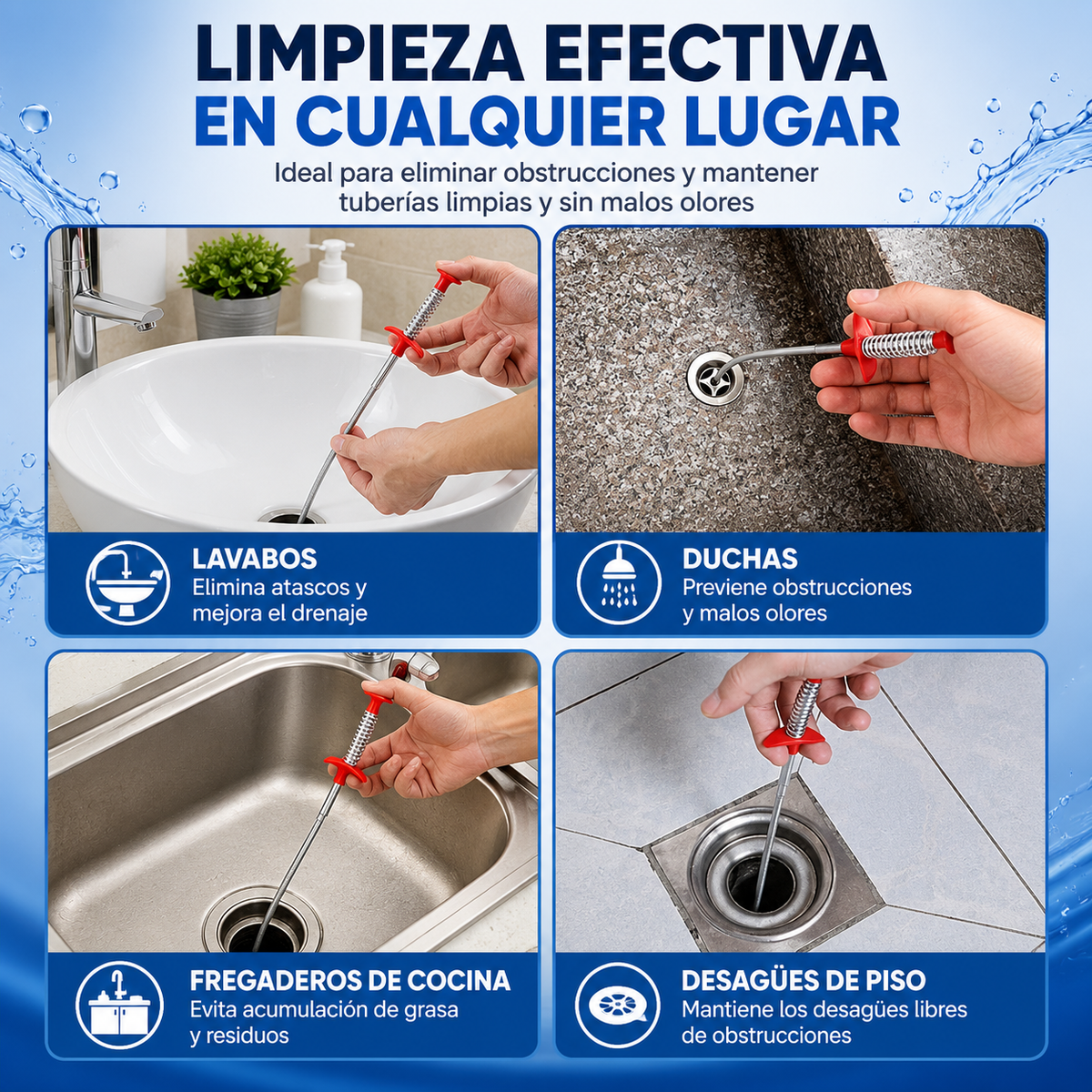 Pinza Flexible Desatascadora de Tuberías (Paga 1 Lleva 2)🧪🛁
