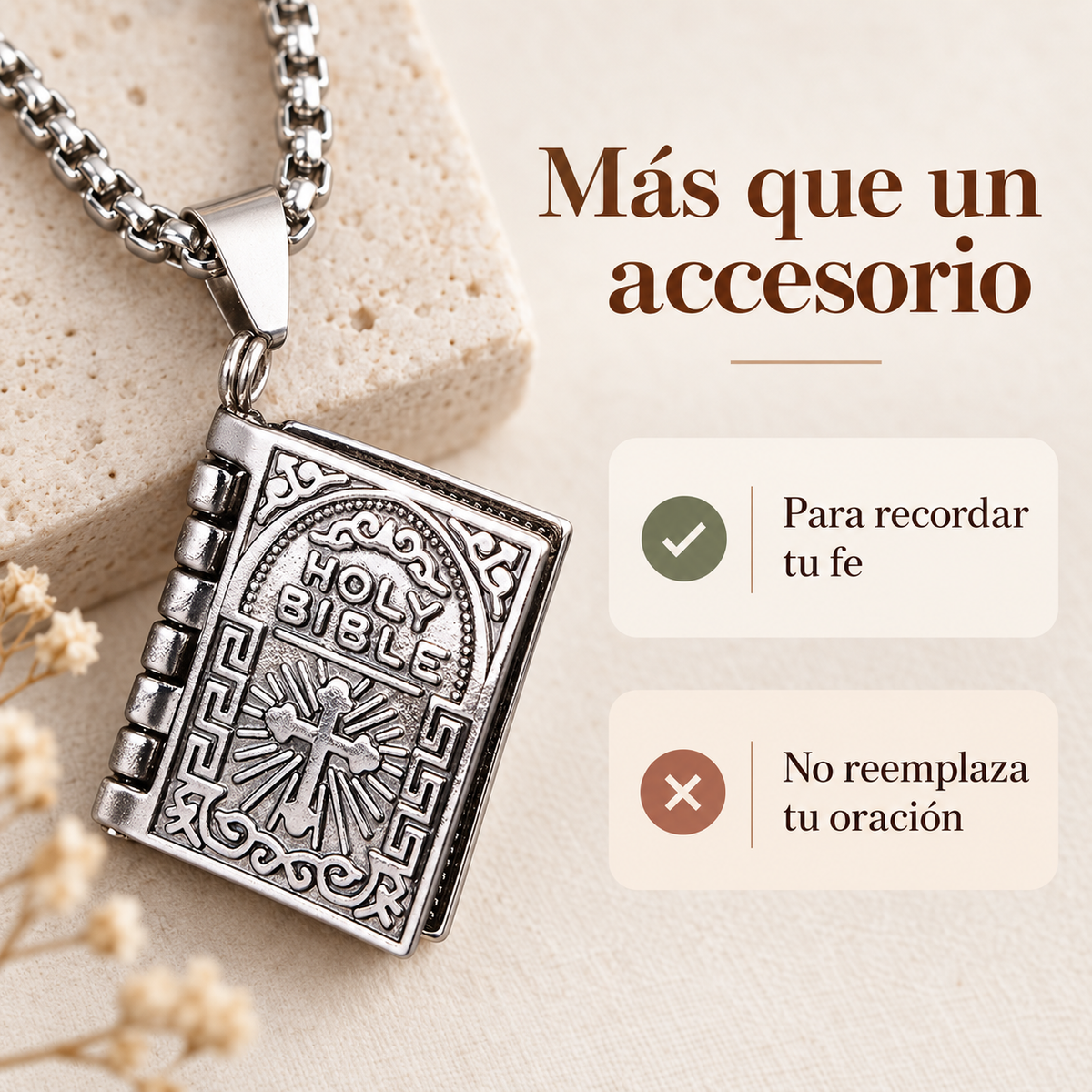Collar Dije Biblia Abatible Padre Nuestro + Caja de Regalo🕊️✨