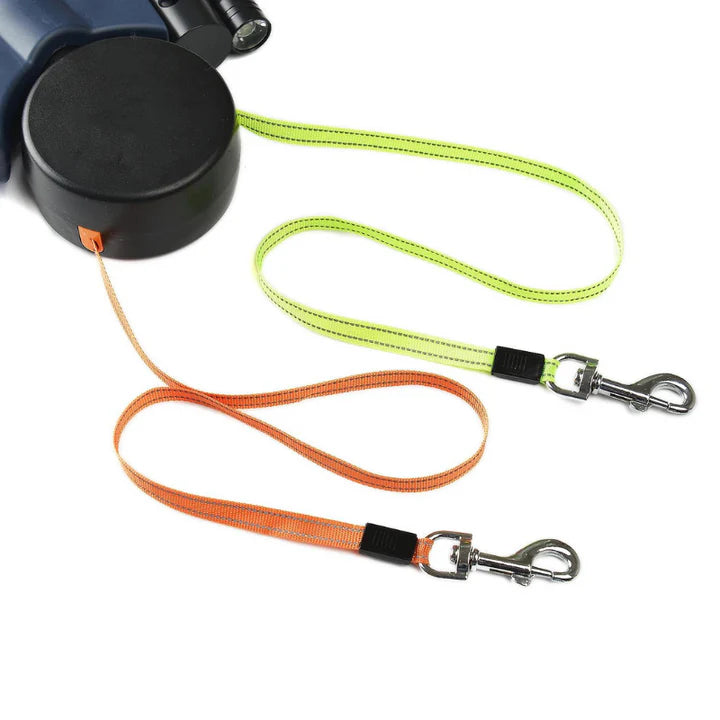 DogFri™: Correa retráctil para perros con doble cabezal y luz LED