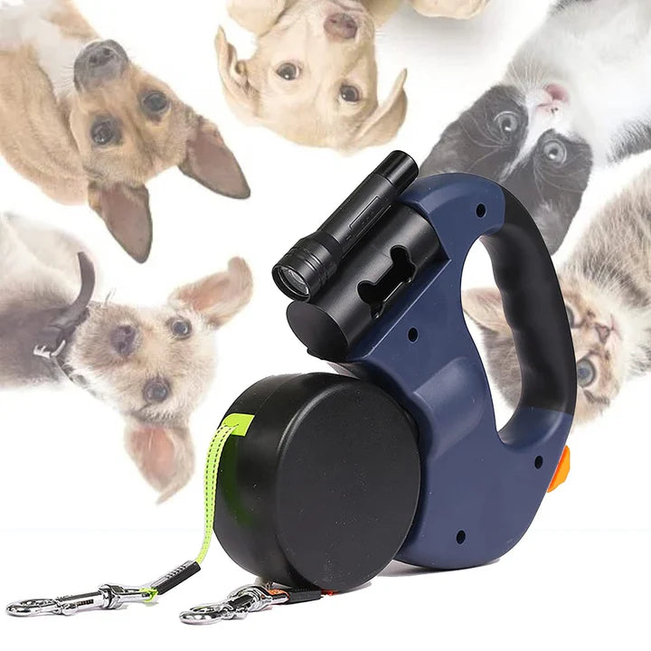 DogFri™: Correa retráctil para perros con doble cabezal y luz LED