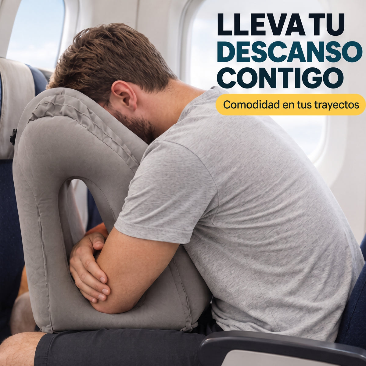 Almohada de Viaje Inflable Ergonómica 45° con Soporte Frontal y de Brazos😴☁️