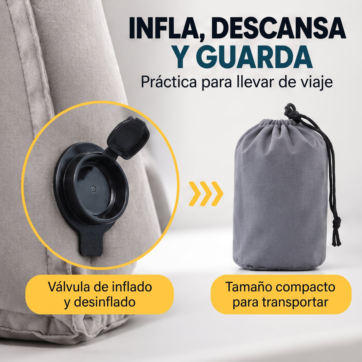 Almohada de Viaje Inflable Ergonómica 45° con Soporte Frontal y de Brazos😴☁️
