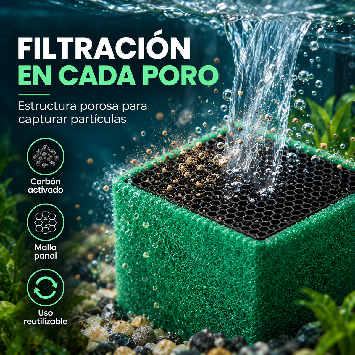 Cubo de Carbón Activado con Fibra Filtrante para Acuario🐟🌿