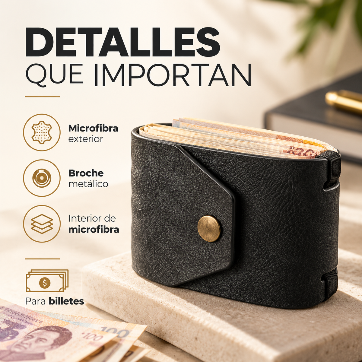 Cartera Minimalista en Cuero de Microfibra💵🖤