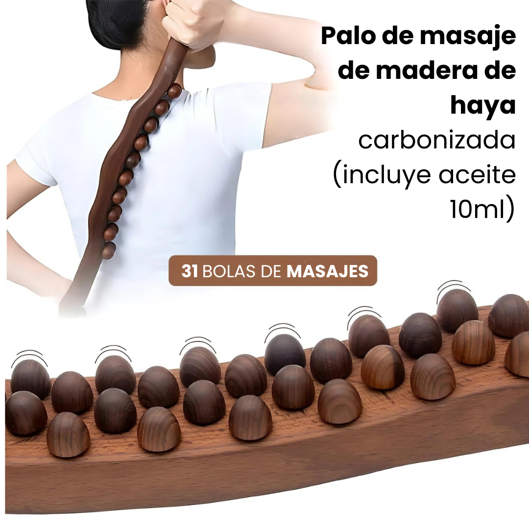🪵 Palo de Masaje de Madera de Haya Carbonizada (+ Aceite 10ml)