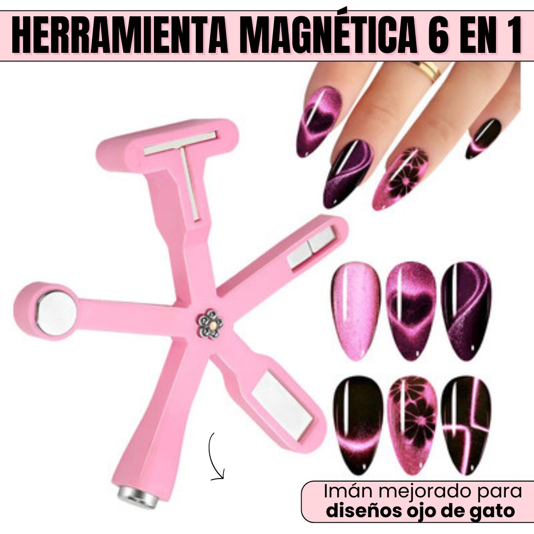 💅🏻HERRAMIENTA MAGNÉTICA 6 EN 1: Imán mejorado para diseños ojo de gato