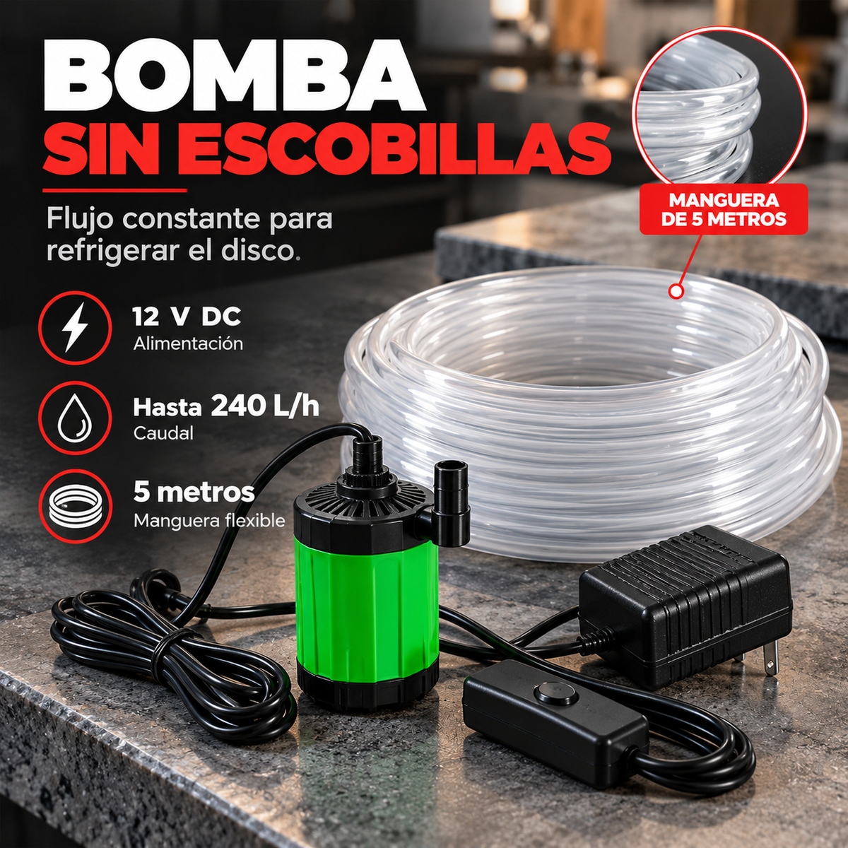 Kit Pulidora con Bomba Sumergible y Manguera de 5 m🌊🛠️