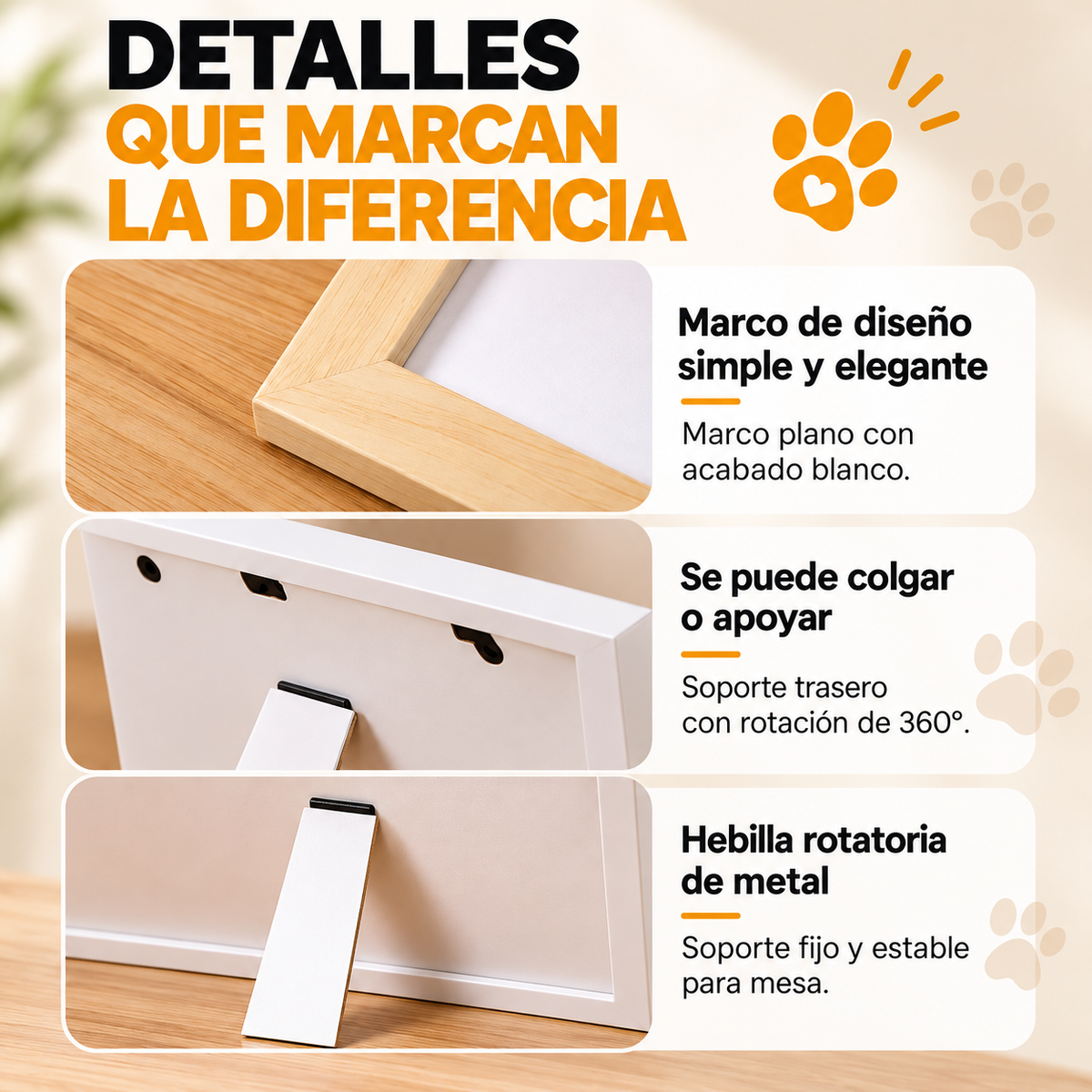 Kit Marco de Fotos 3 en 1 con Huella de Mascota en Arcilla🐾🖼️❤️