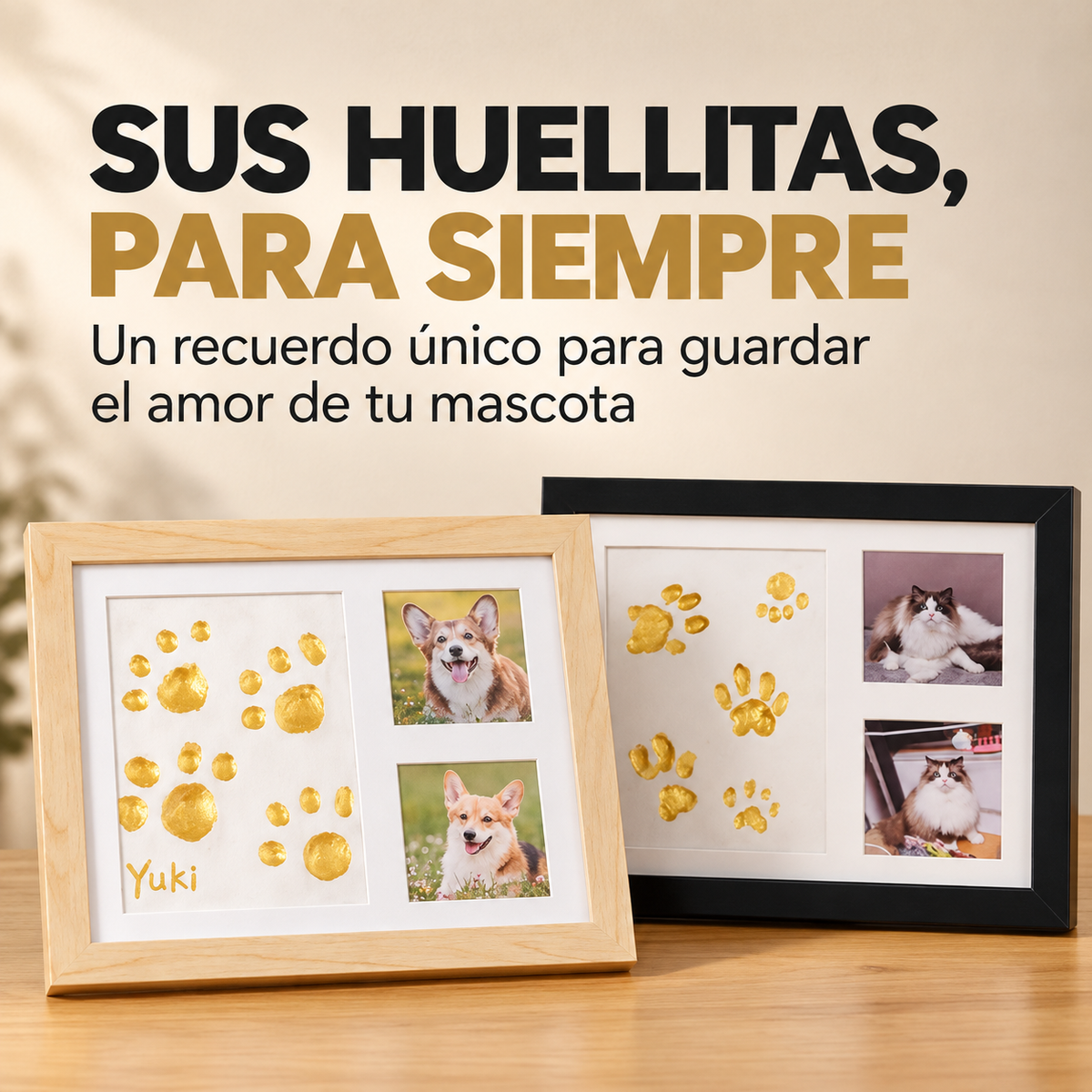 Kit Marco de Fotos 3 en 1 con Huella de Mascota en Arcilla🐾🖼️❤️