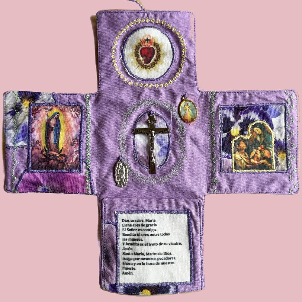 Devocionario de Bolsillo Jesús y La Virgen con Cruz de plata (hecho a mano)