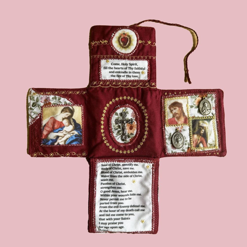Devocionario de Bolsillo Jesús y La Virgen con Cruz de plata (hecho a mano)