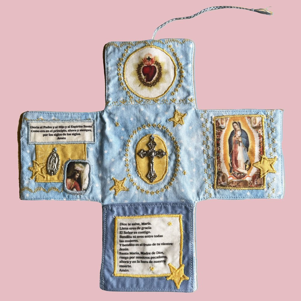 Devocionario de Bolsillo Jesús y La Virgen con Cruz de plata (hecho a mano)