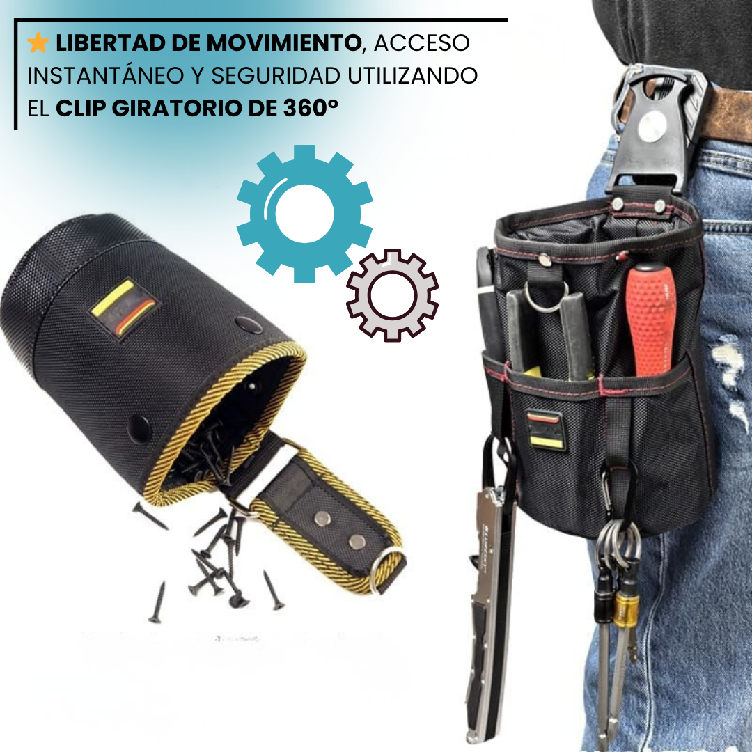 BOLSA PARA HERRAMIENTAS PROFESIONAL: Clip giratorio 360° y acceso rápido🧰