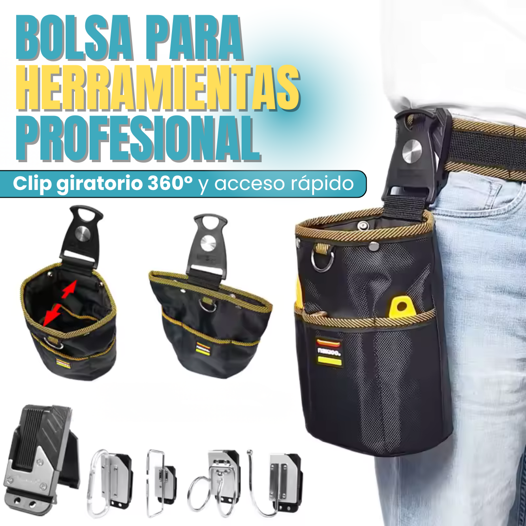 BOLSA PARA HERRAMIENTAS PROFESIONAL: Clip giratorio 360° y acceso rápido🧰