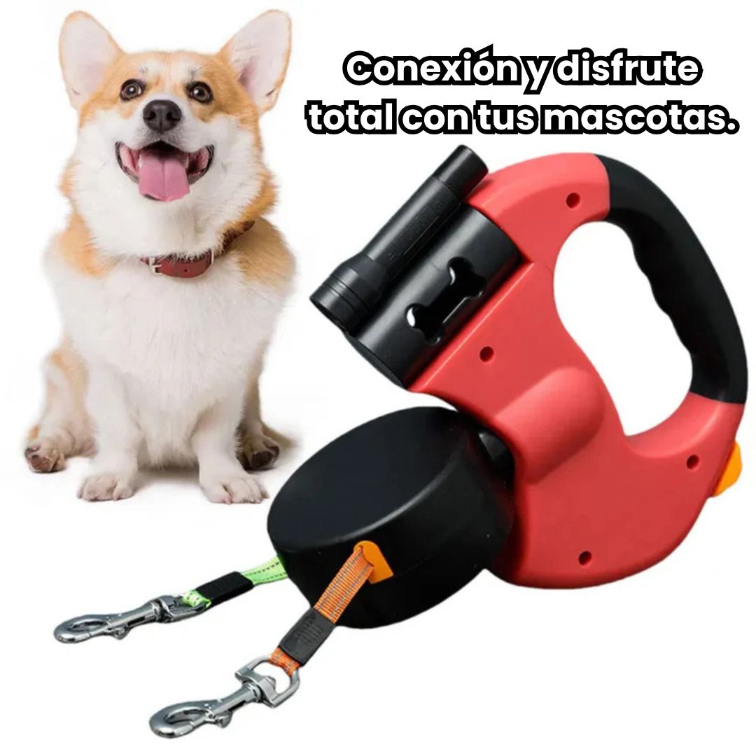 DogFri™: Correa retráctil para perros con doble cabezal y luz LED