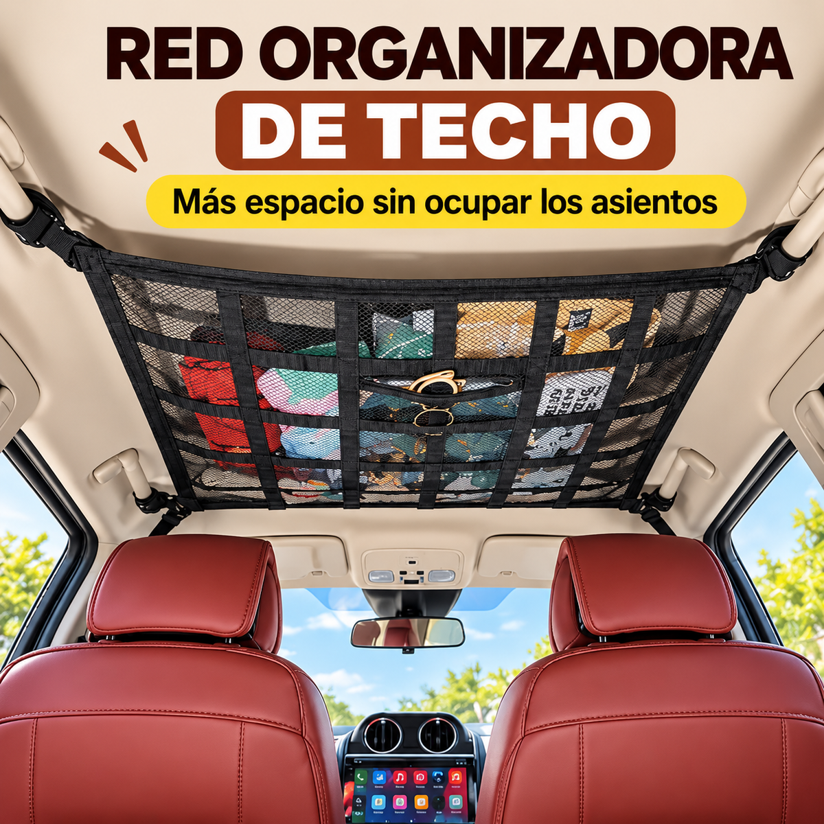 Red de Techo Colgante para Auto con 18 Compartimentos 🚗🎒