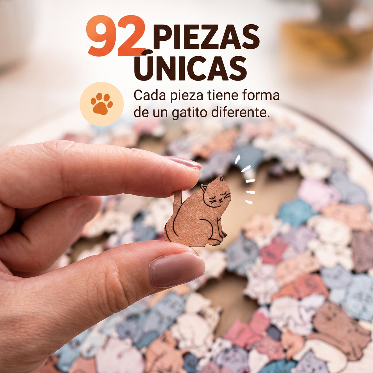 Rompecabezas de Madera de 92 Piezas en Forma de Gato (Colores Morandi) 🐱🎨