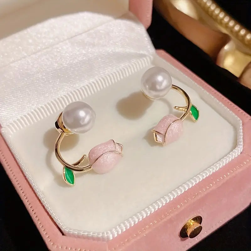Brilla y resalta: Aretes Tulipán Rosa 🌷+ Caja de regalo