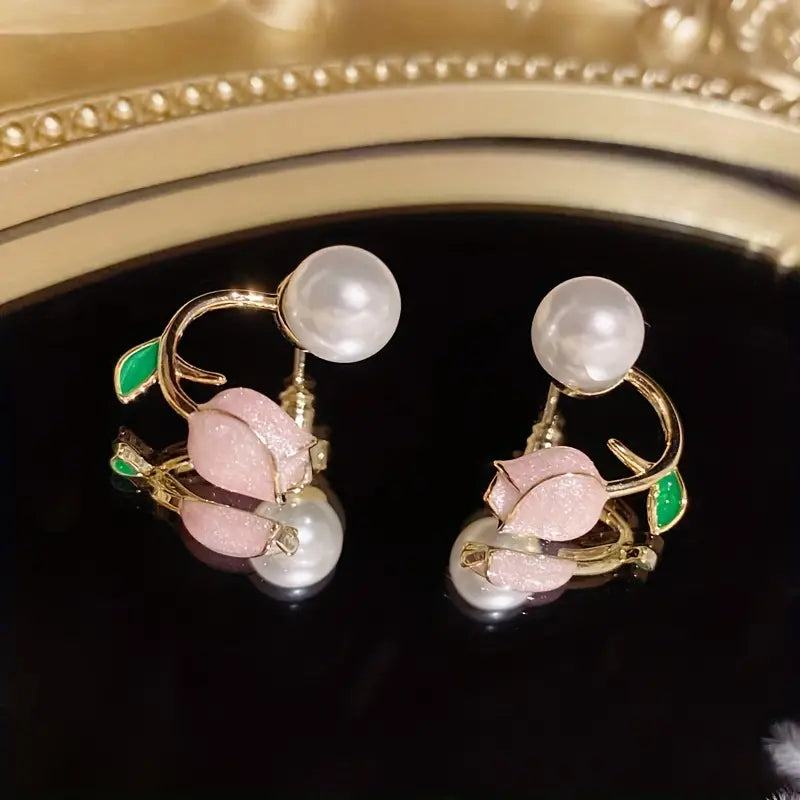 Brilla y resalta: Aretes Tulipán Rosa 🌷+ Caja de regalo
