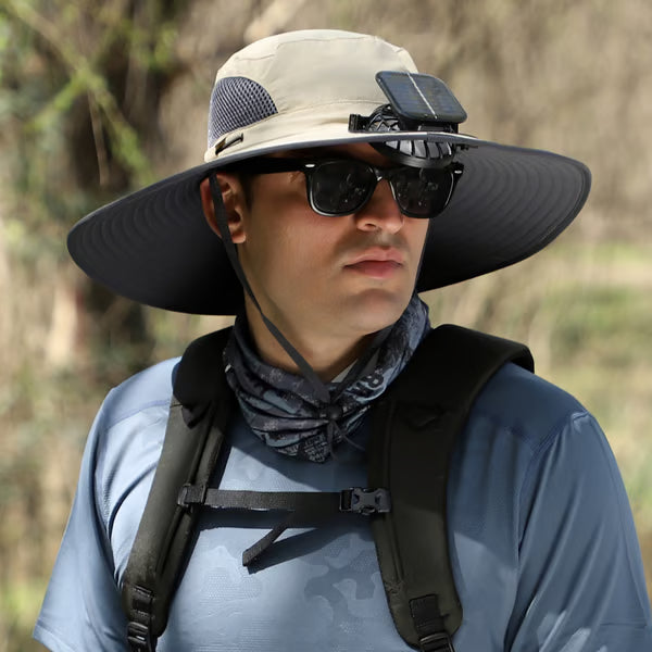 Sombrero De Ala Ancha Con Ventiladores Solares🎩☀️