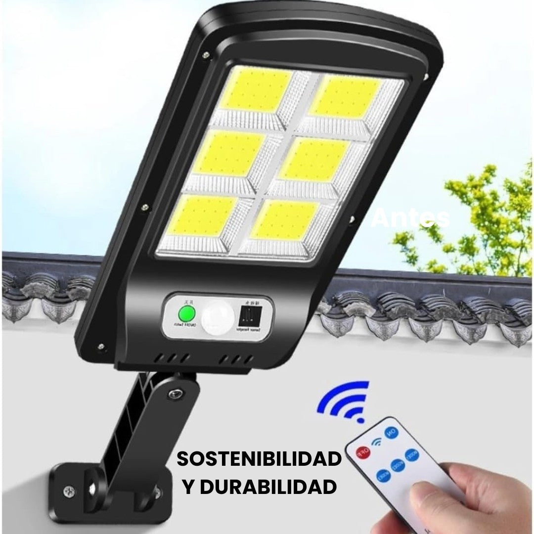LÁMPARA CON PANEL SOLAR, SENSOR DE MOVIMIENTO Y CONTROL REMOTO