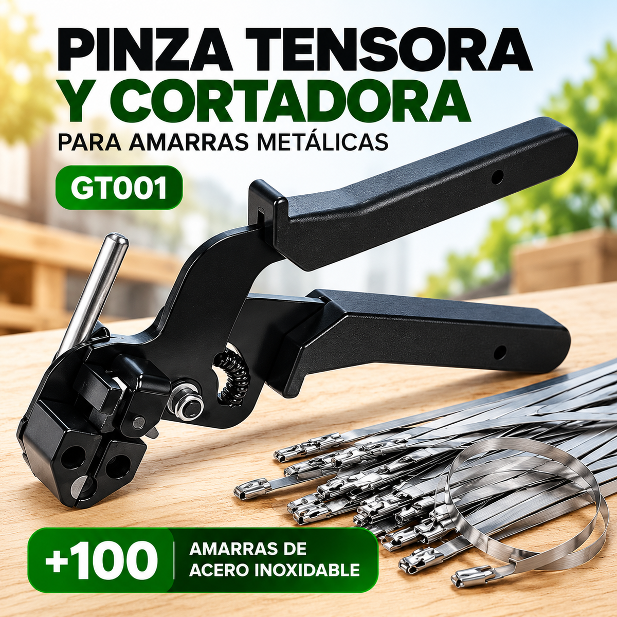 Kit Pinza Tensora y Cortadora para Amarras Metálicas + 100 Amarras de Acero Inoxidable ⚙️🔩