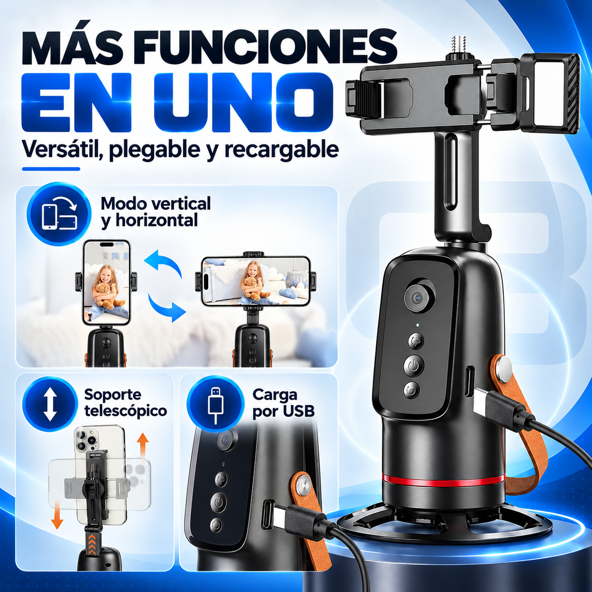 Trípode Inteligente con Seguimiento Facial Automático 360° 📸🤖