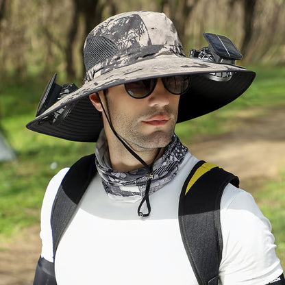 Sombrero De Ala Ancha Con Ventiladores Solares🎩☀️