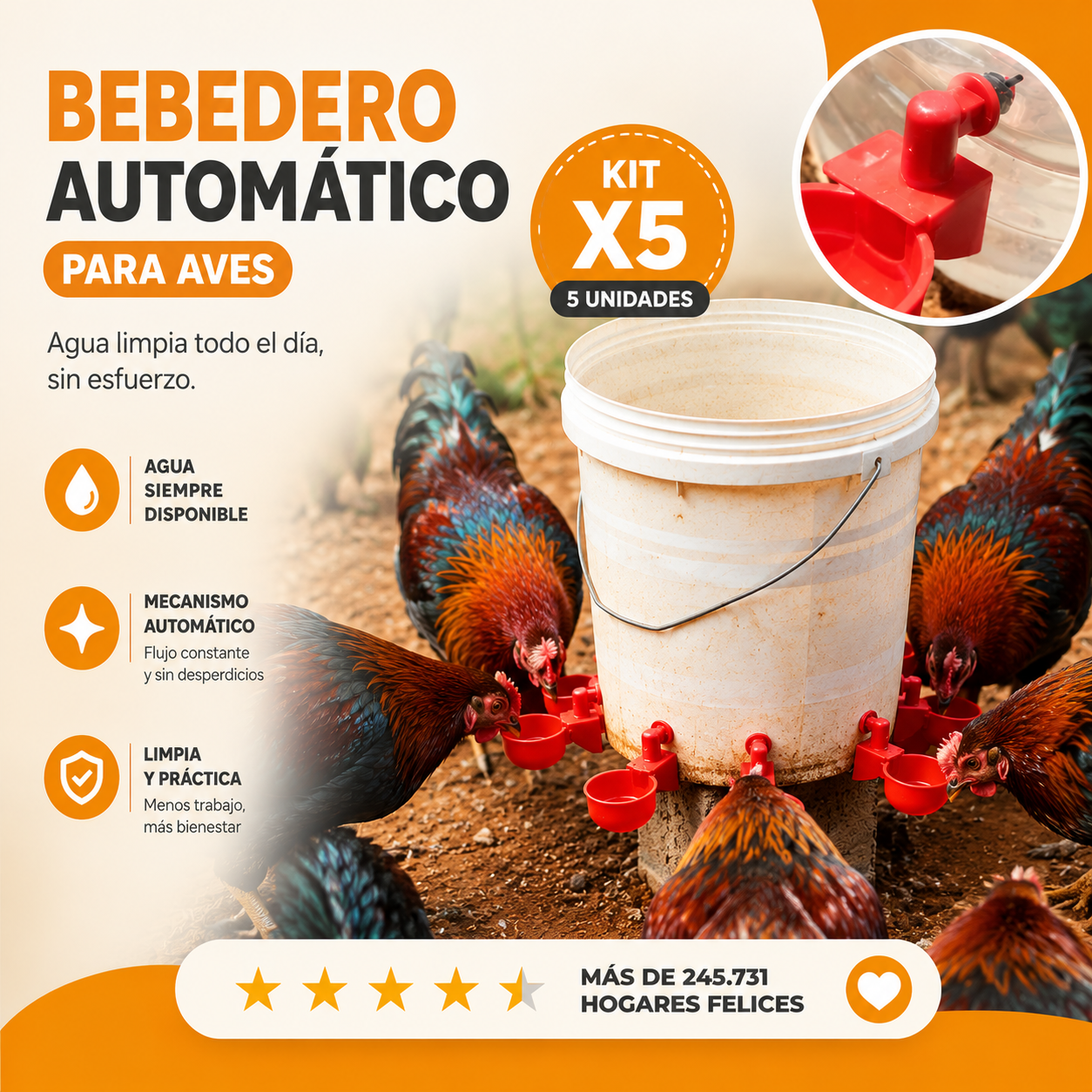 Set x5 Bebederos Automáticos para Aves de Corral 💧