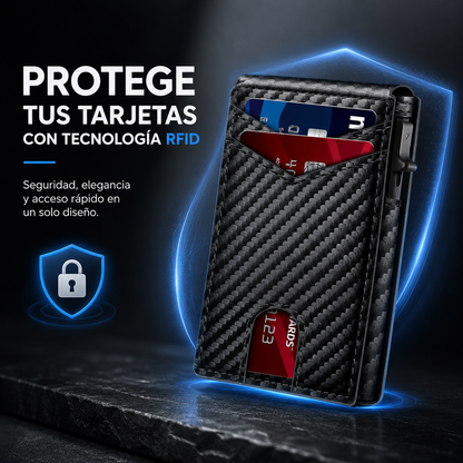 BILLETERA CON BLOQUEO RFID: Diseño minimalista en color negro y tarjetero de seguridad💸🧔🏻‍♂️