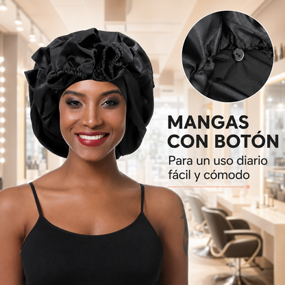 👑Gorro de Satín Doble Capa para Dormir (Negro y Caqui) ✨💆‍♀️