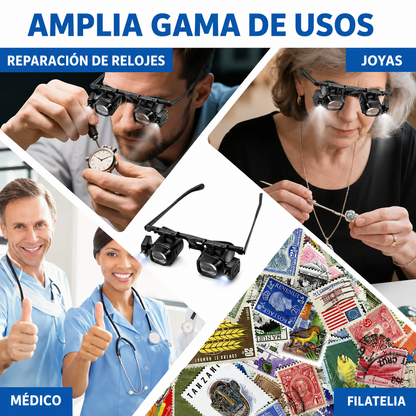 Lupa de Precisión LED Tipo Gafas (4 Juegos de Lentes 2x a 24x) 💡✨