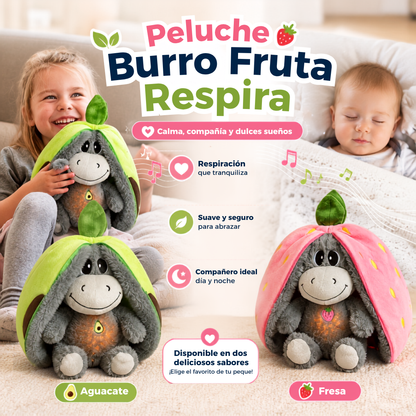 Peluche Burro Fruta que Respira con Sonido y Luz 🥑🍓✨