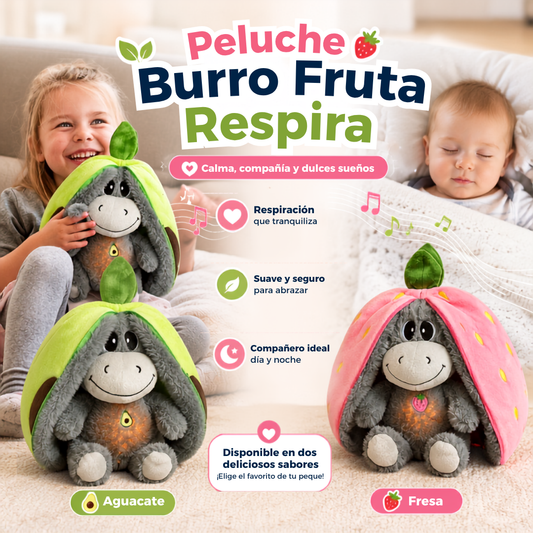 Peluche Burro Fruta que Respira con Sonido y Luz 🥑🍓✨