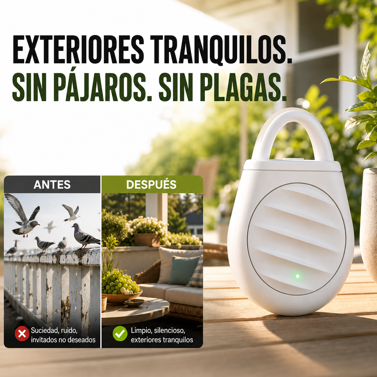 🐦Repelente Ultrasónico Portátil para Aves y Plagas 🌲✨