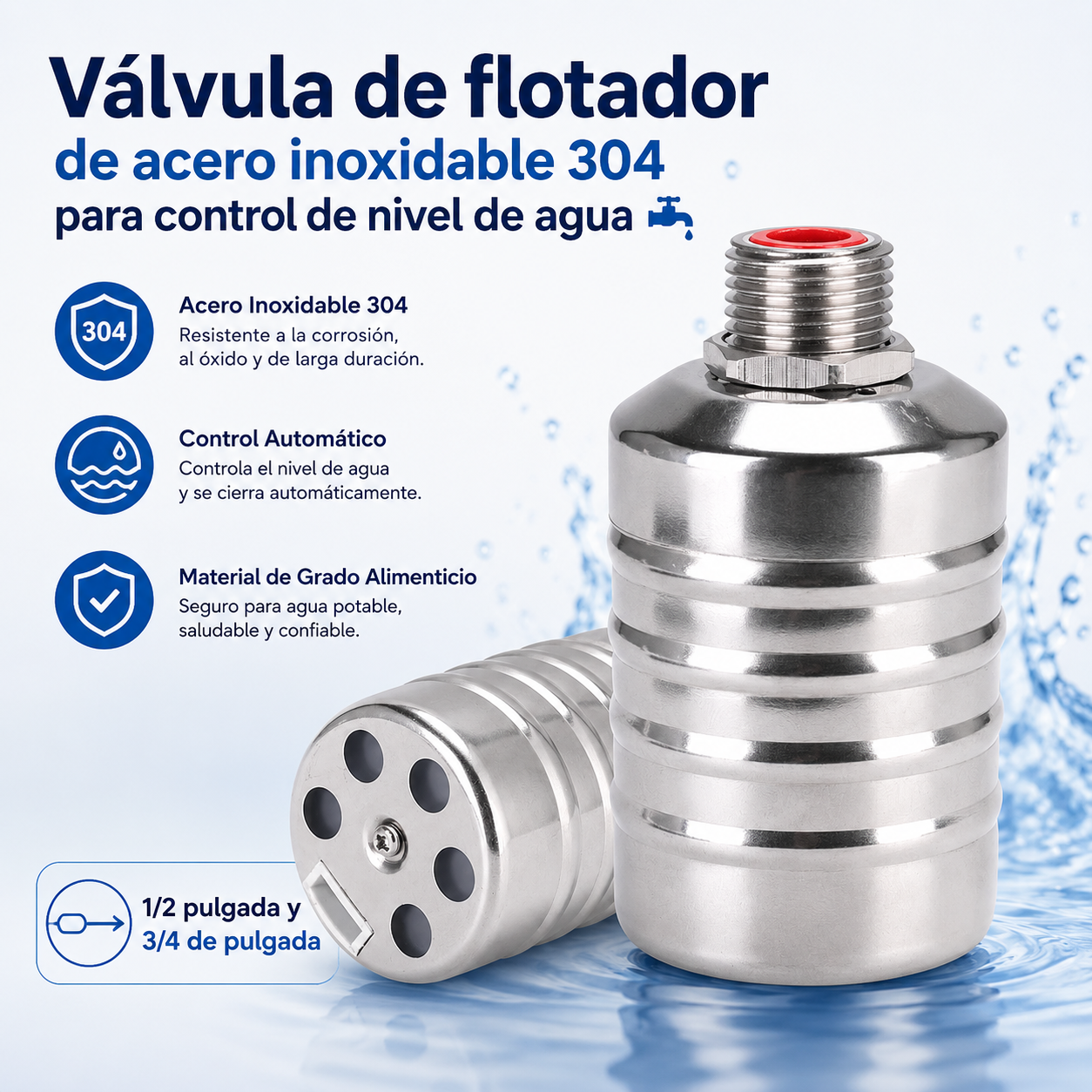 Válvula de Flotador Automática en Acero Inoxidable (1/2" y 3/4") 💧✨