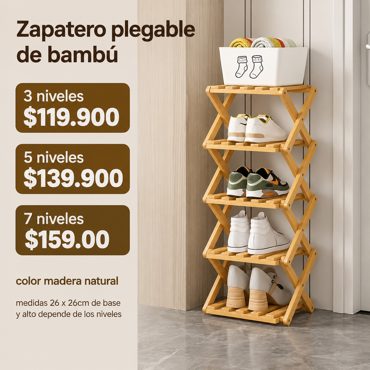 Zapatero Organizador Plegable en Bambú (3, 5 y 7 Niveles) 🪵✨