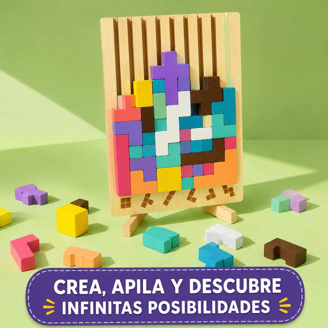 Rompecabezas Apilable de Madera BrainStack🧠👨‍👩‍👧‍👦