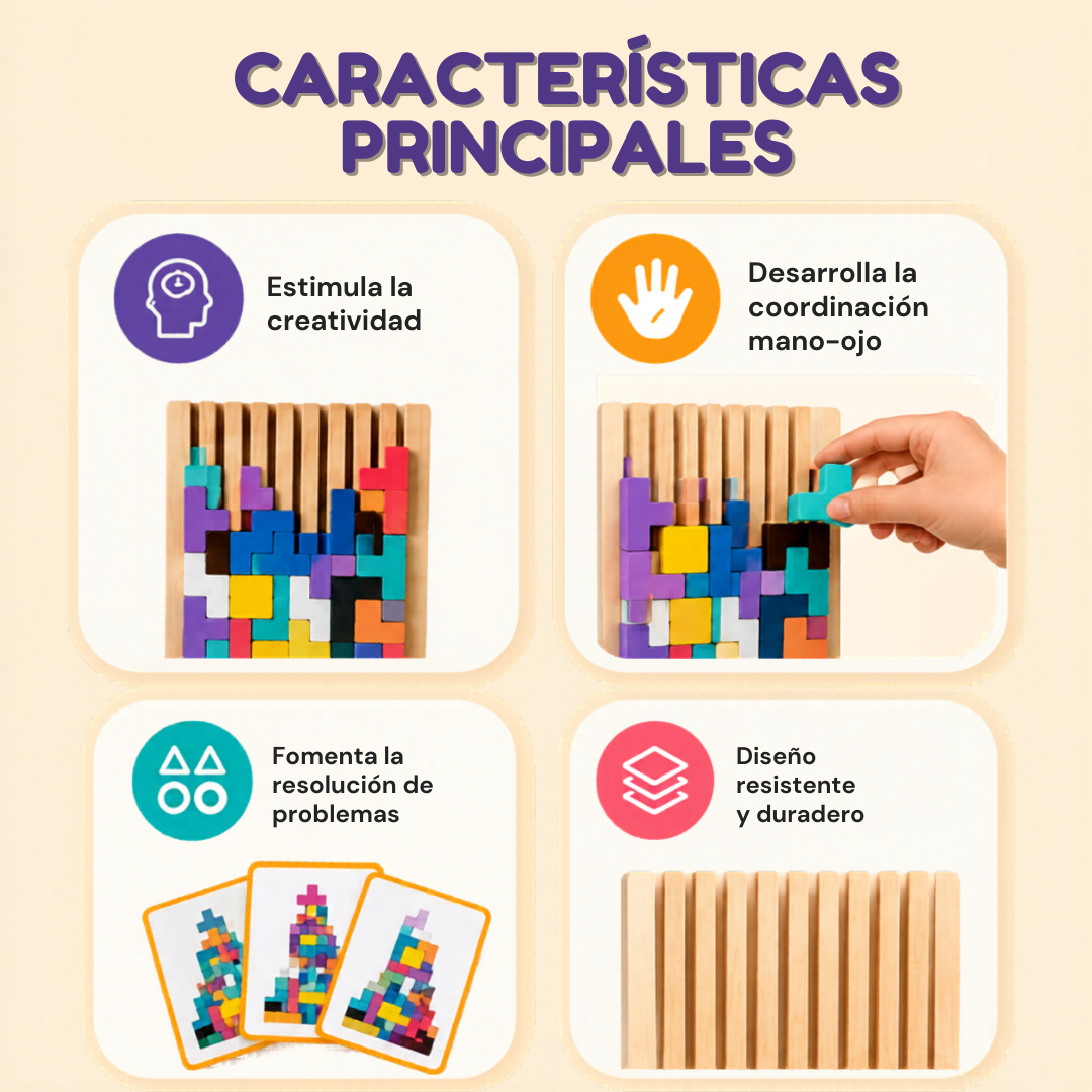 Rompecabezas Apilable de Madera BrainStack🧠👨‍👩‍👧‍👦
