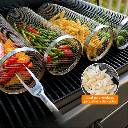 Cesta de Parrilla Giratoria Pro | Cilindro de Acero Inoxidable para Barbacoa🧬🥕