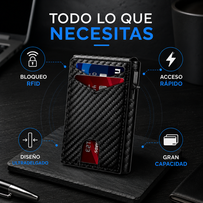 BILLETERA CON BLOQUEO RFID: Diseño minimalista en color negro y tarjetero de seguridad💸🧔🏻‍♂️
