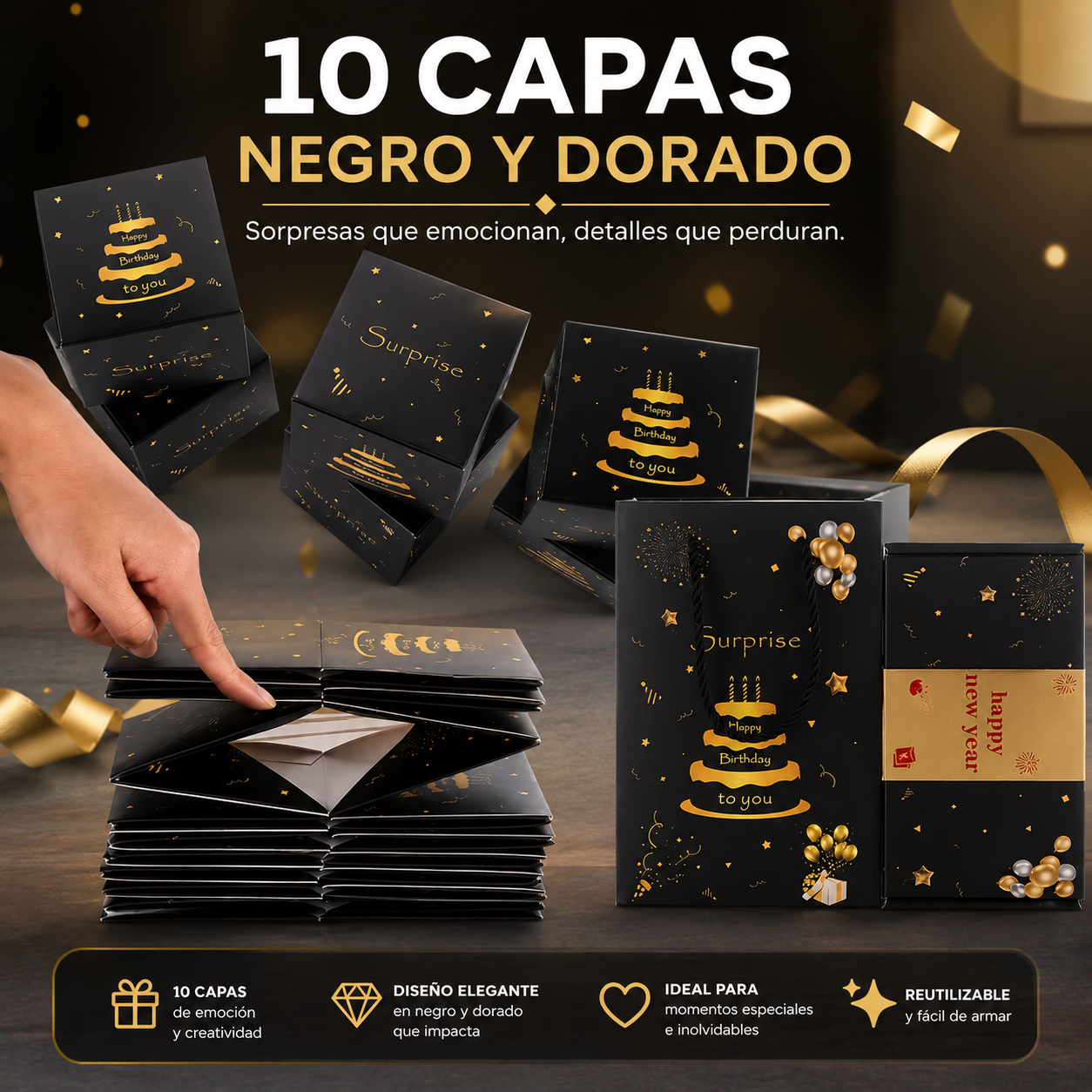 Caja de Regalo Sorpresa Explosiva 10 capas de rebote, faja y bolso de regalo 💥✨