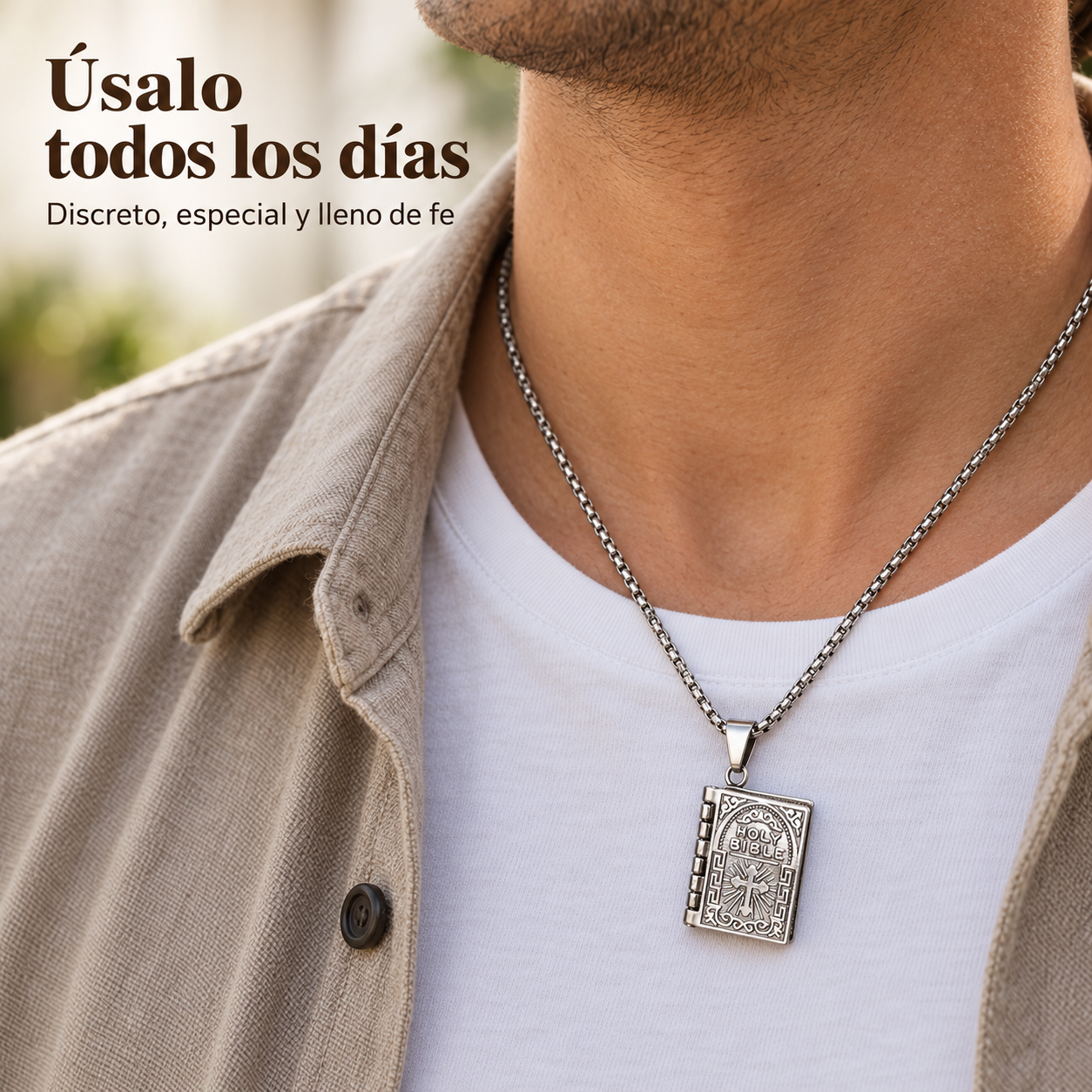 Collar Dije Biblia Abatible Padre Nuestro + Caja de Regalo🕊️✨