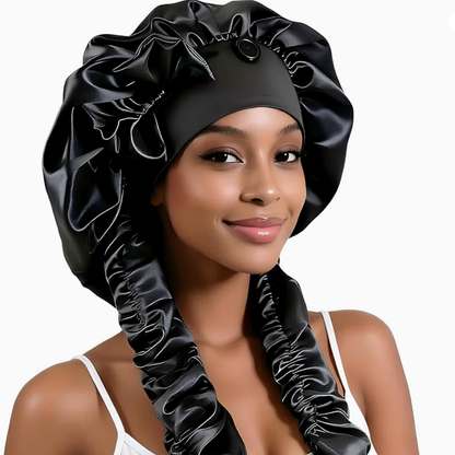 👑Gorro de Satín Doble Capa para Dormir (Negro y Caqui) ✨💆‍♀️