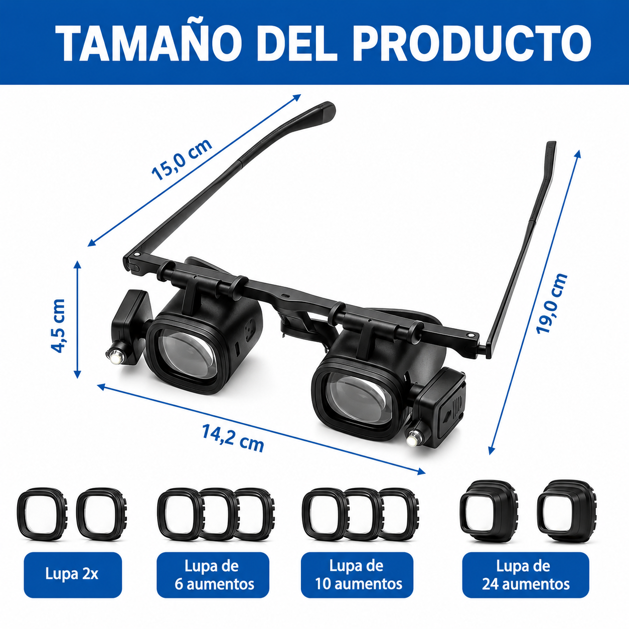 Lupa de Precisión LED Tipo Gafas (4 Juegos de Lentes 2x a 24x) 💡✨
