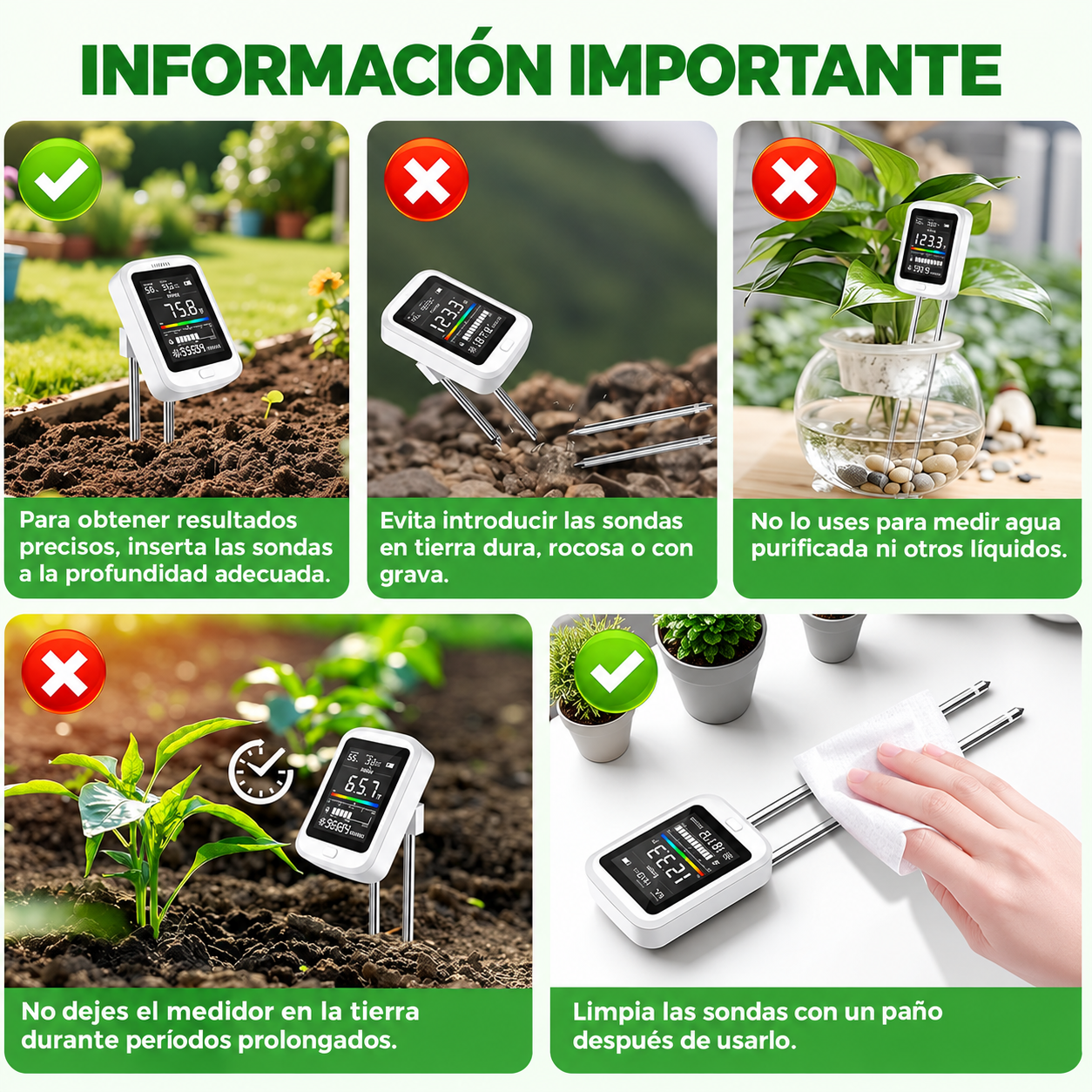Medidor Digital Profesional 6 en 1 para Suelo y Ambiente🌾