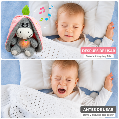 Peluche Burro Fruta que Respira con Sonido y Luz 🥑🍓✨
